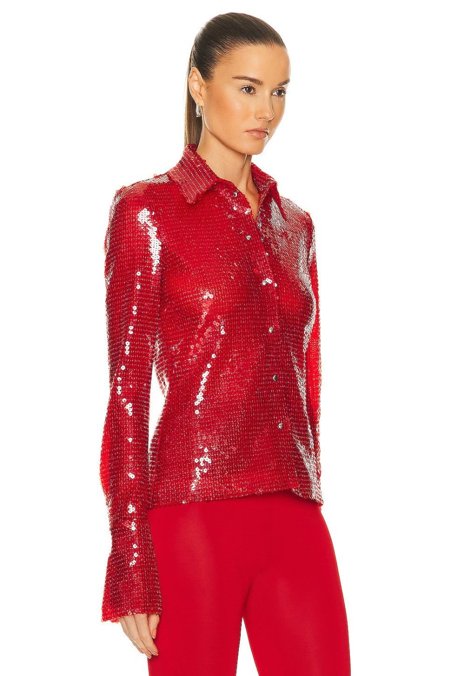 Women David Koma Tops | Sequin Shirt Red