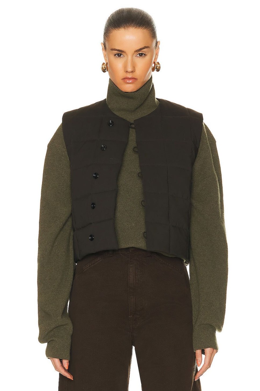 Women Lemaire Jackets & Coats | Wadded Gilet Vest Forest Brown