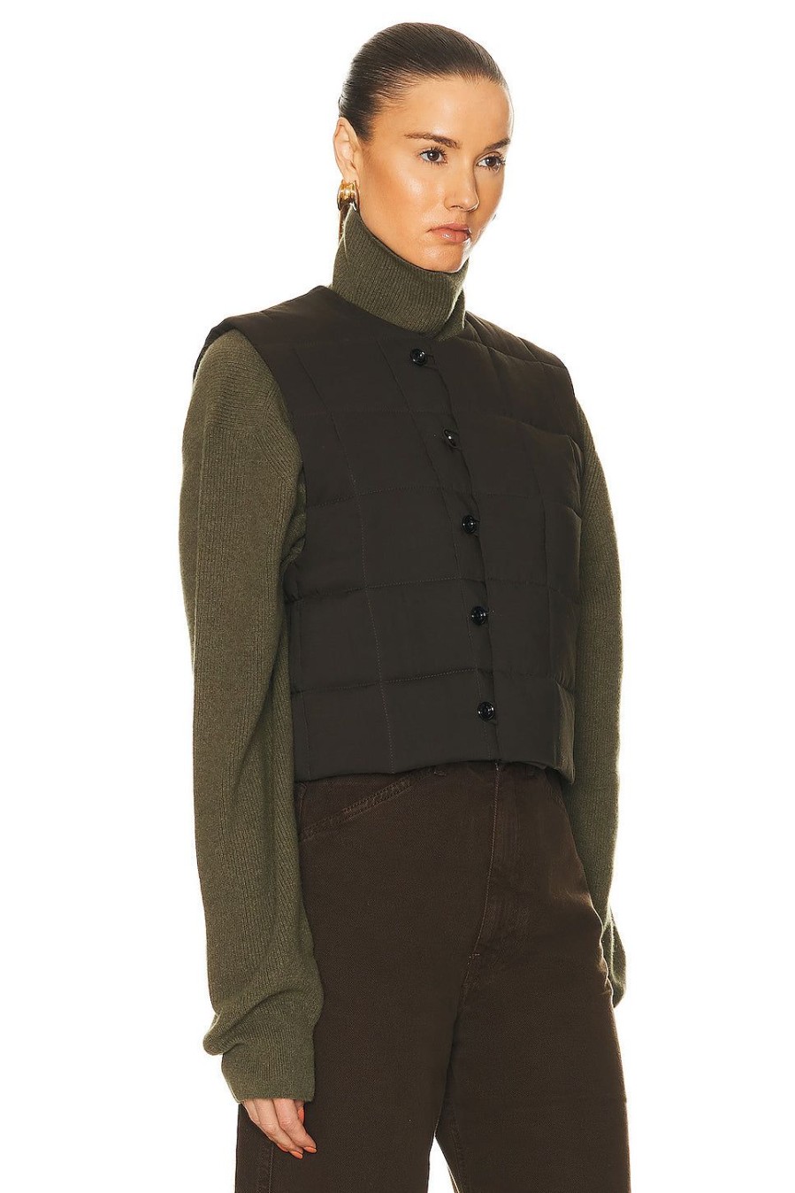 Women Lemaire Jackets & Coats | Wadded Gilet Vest Forest Brown