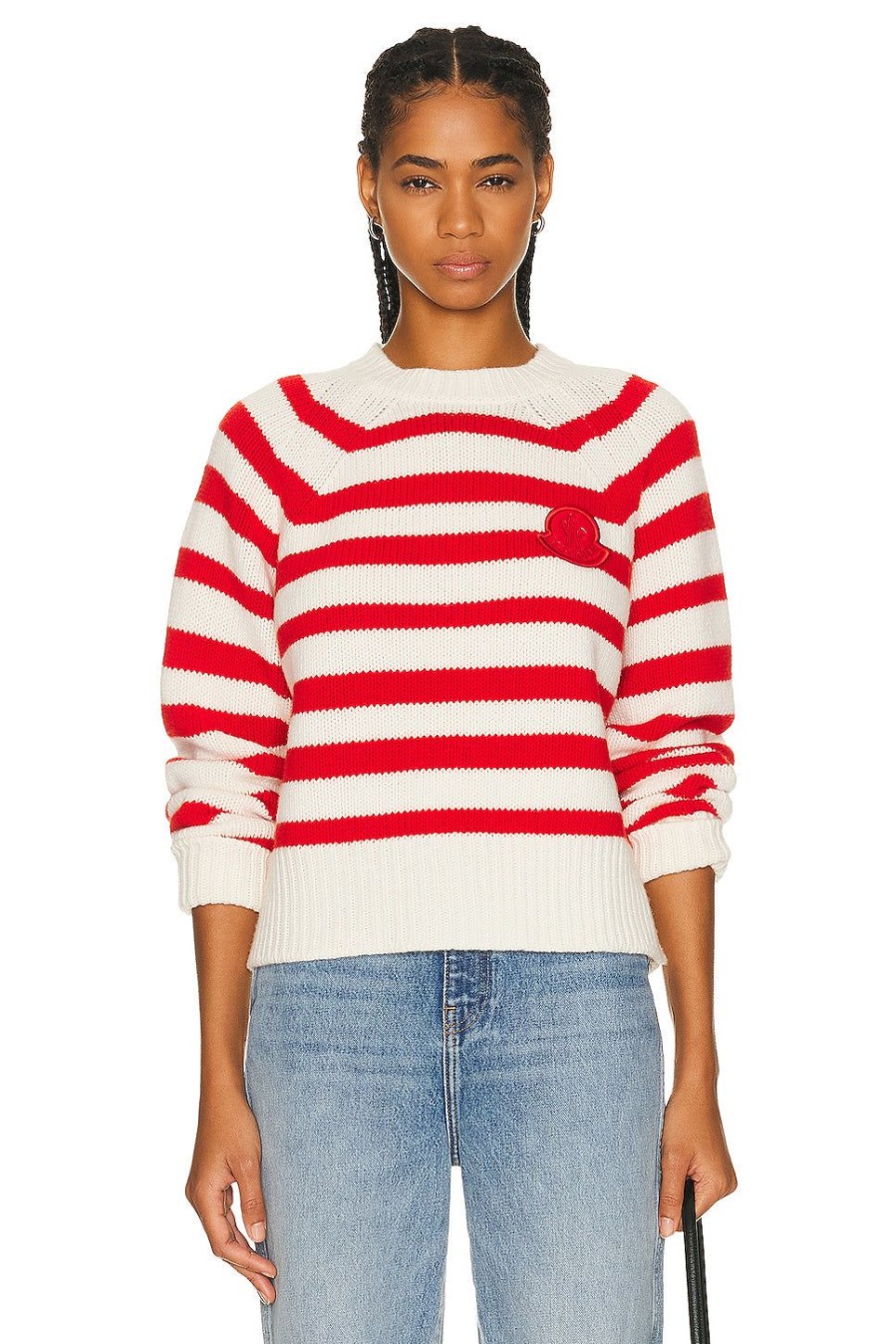 Women Moncler Sweaters & Knits | Long Sleeve Sweater Red Stripe