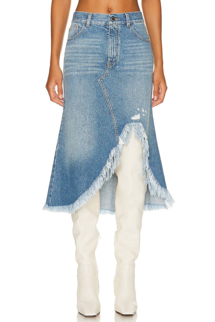 Women Chloe Skirts | Distressed Midi Skirt Foggy Blue