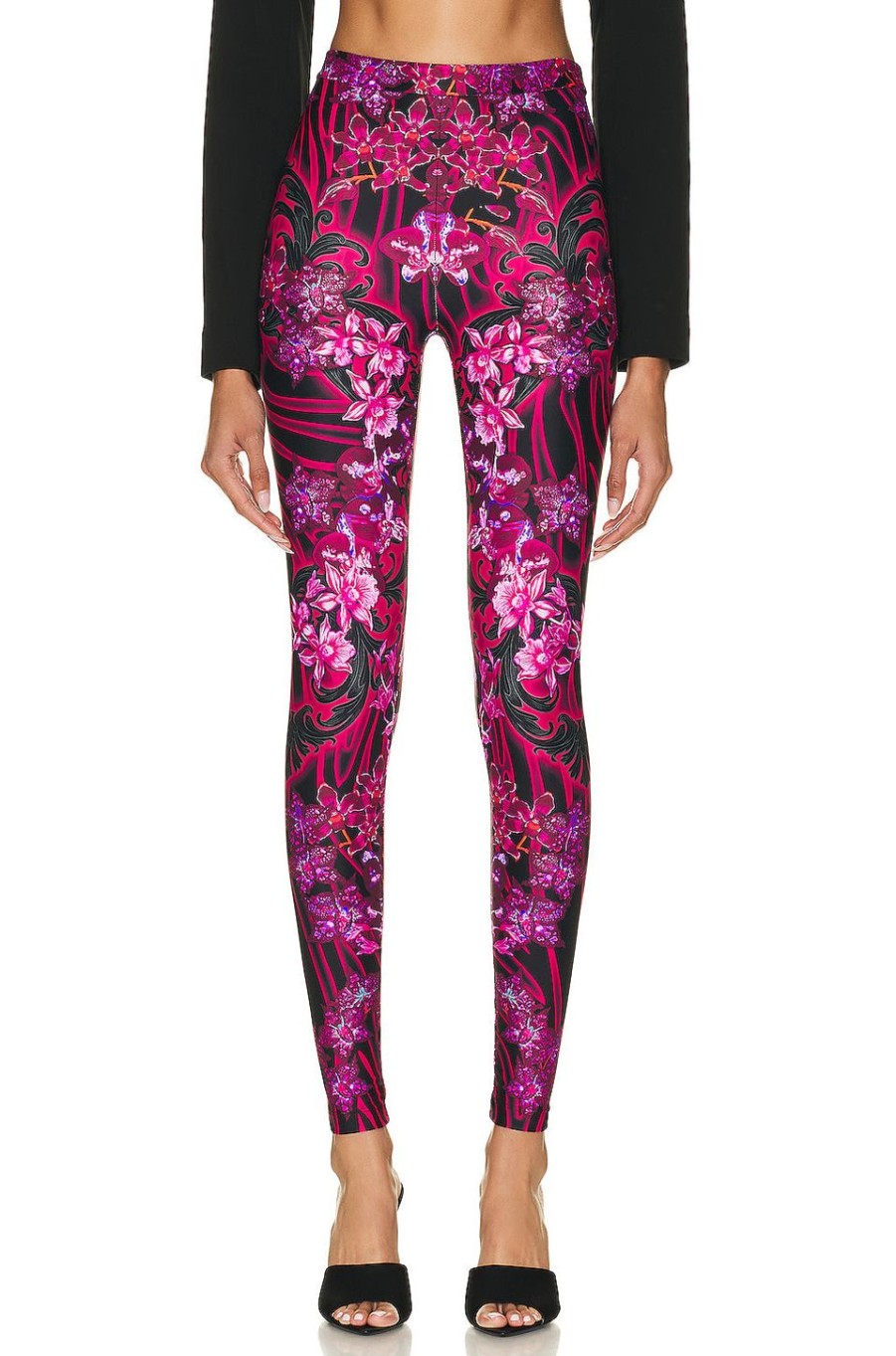 Women VERSACE Pants | Orchid Legging Black & Tropical Pink