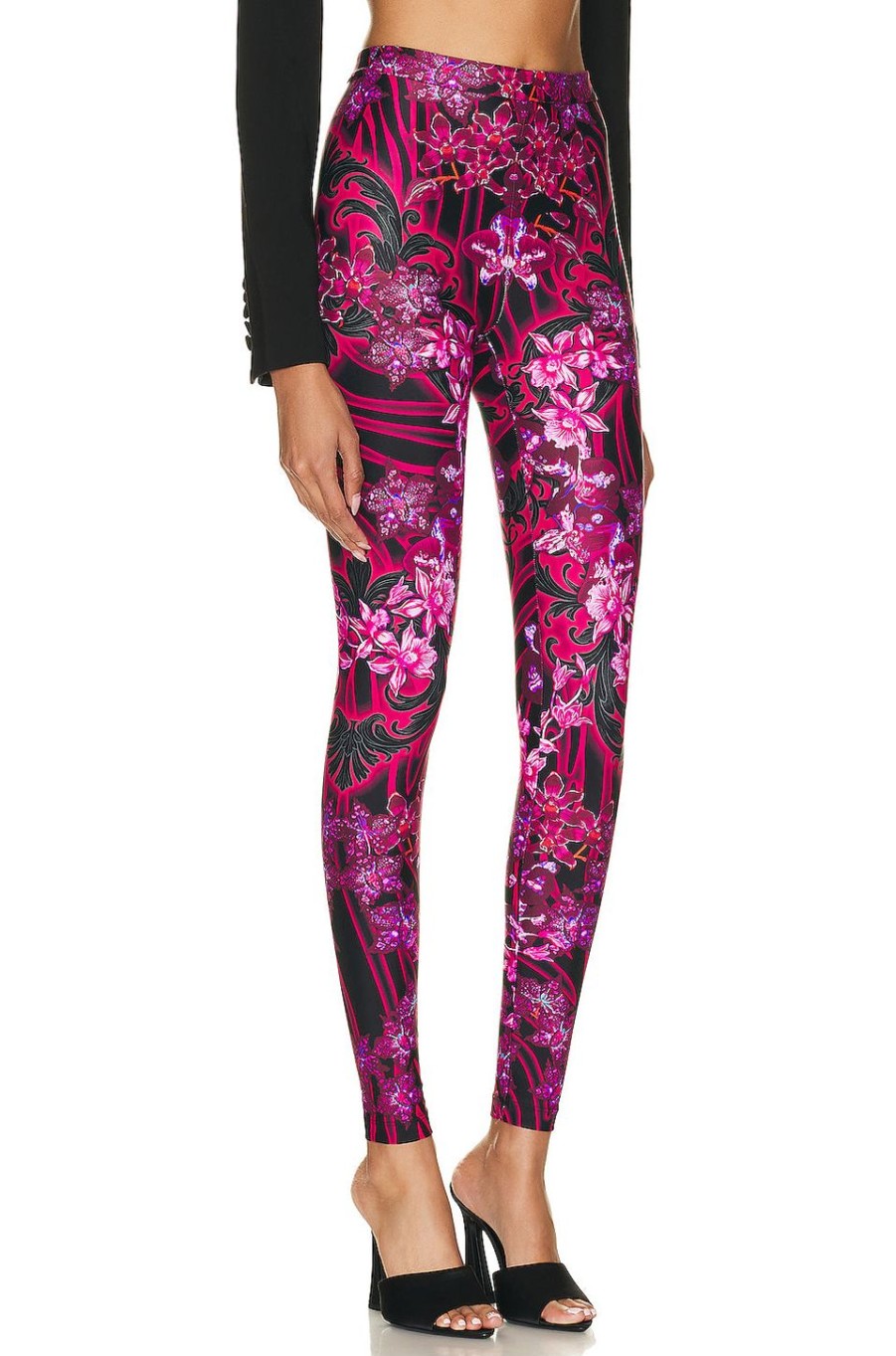 Women VERSACE Pants | Orchid Legging Black & Tropical Pink