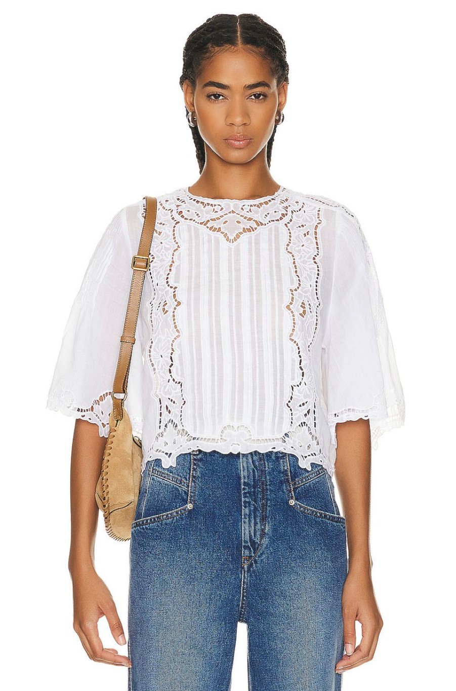 Women Isabel Marant Tops | Kory Embroidered Ramie Blouse White