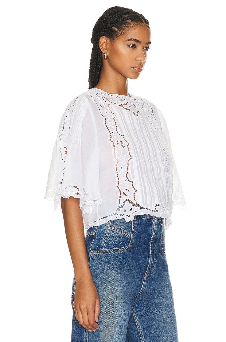 Women Isabel Marant Tops | Kory Embroidered Ramie Blouse White