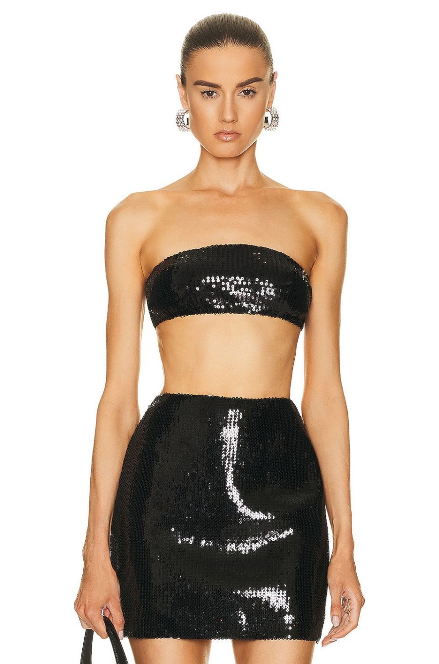 Women David Koma Tops | Sequin Bandeau Black