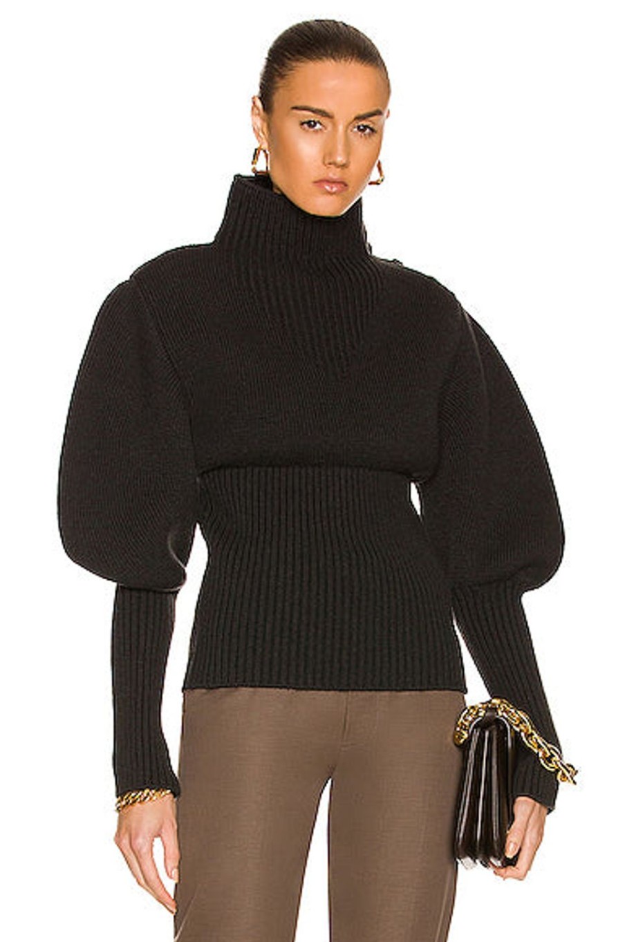 Women Bottega Veneta Sweaters & Knits | Wool Exaggerated Sleeves Sweater Dark Green