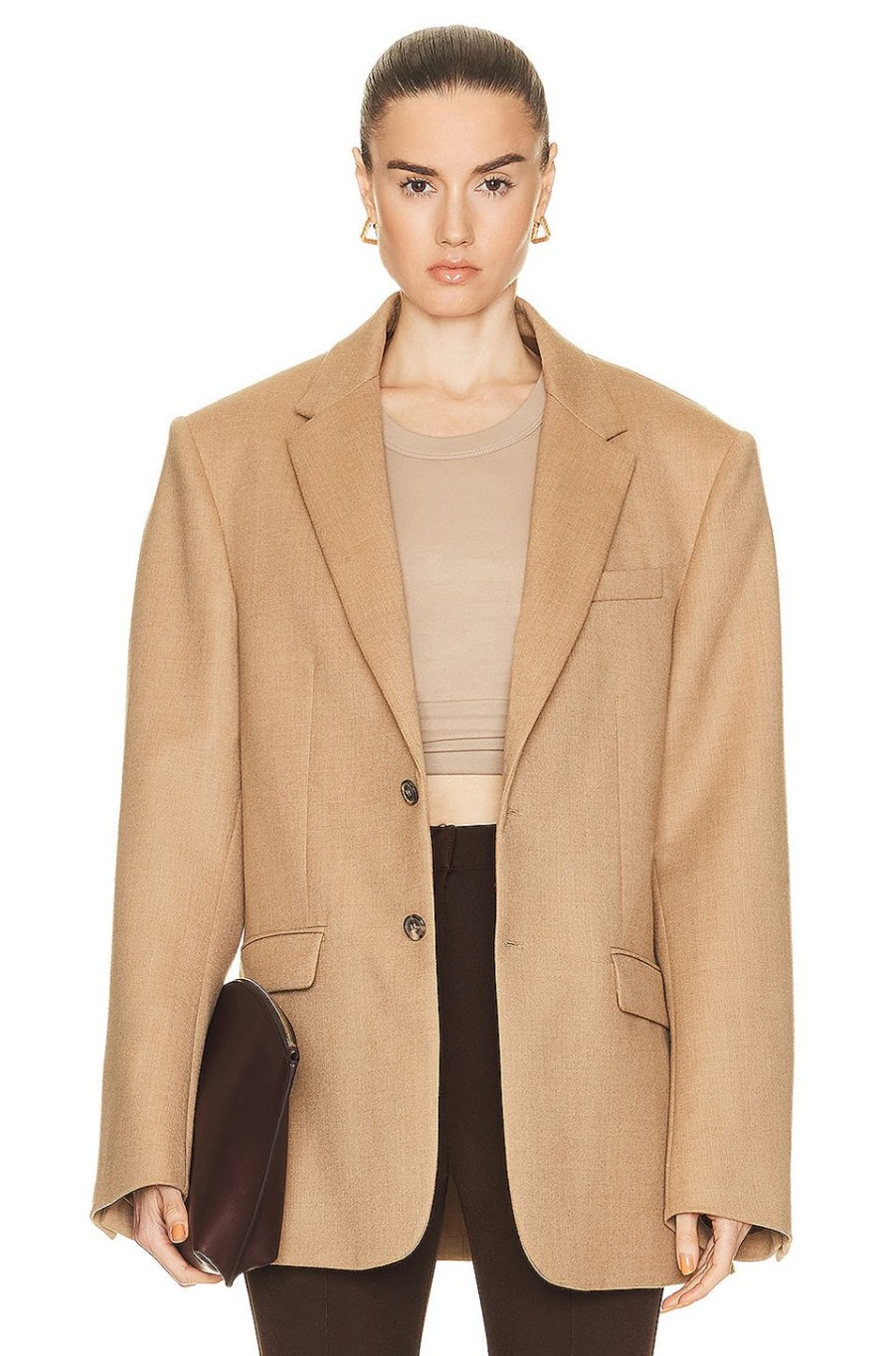 Women WARDROBE.NYC Jackets & Coats | Oversize Single Breasted Blazer Camel