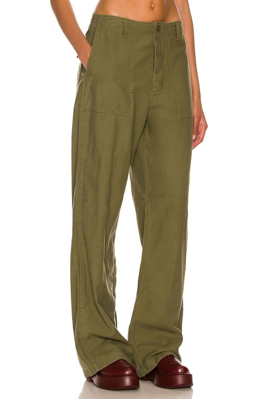 Women R13 Pants | Wide Leg Utility Pant Olive