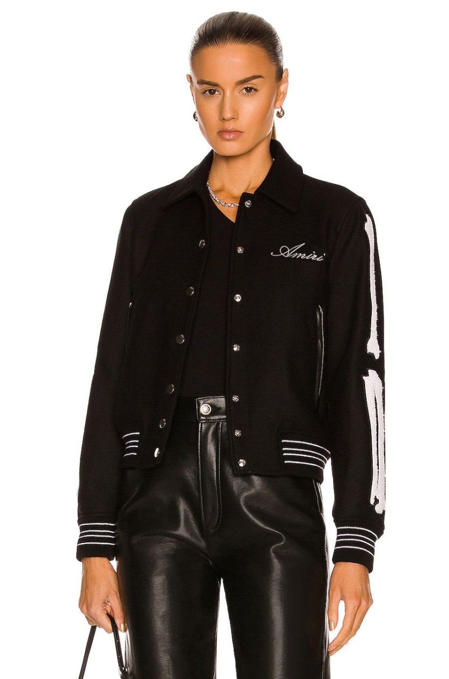 Women Amiri Jackets & Coats | Bones Varsity Jacket Black