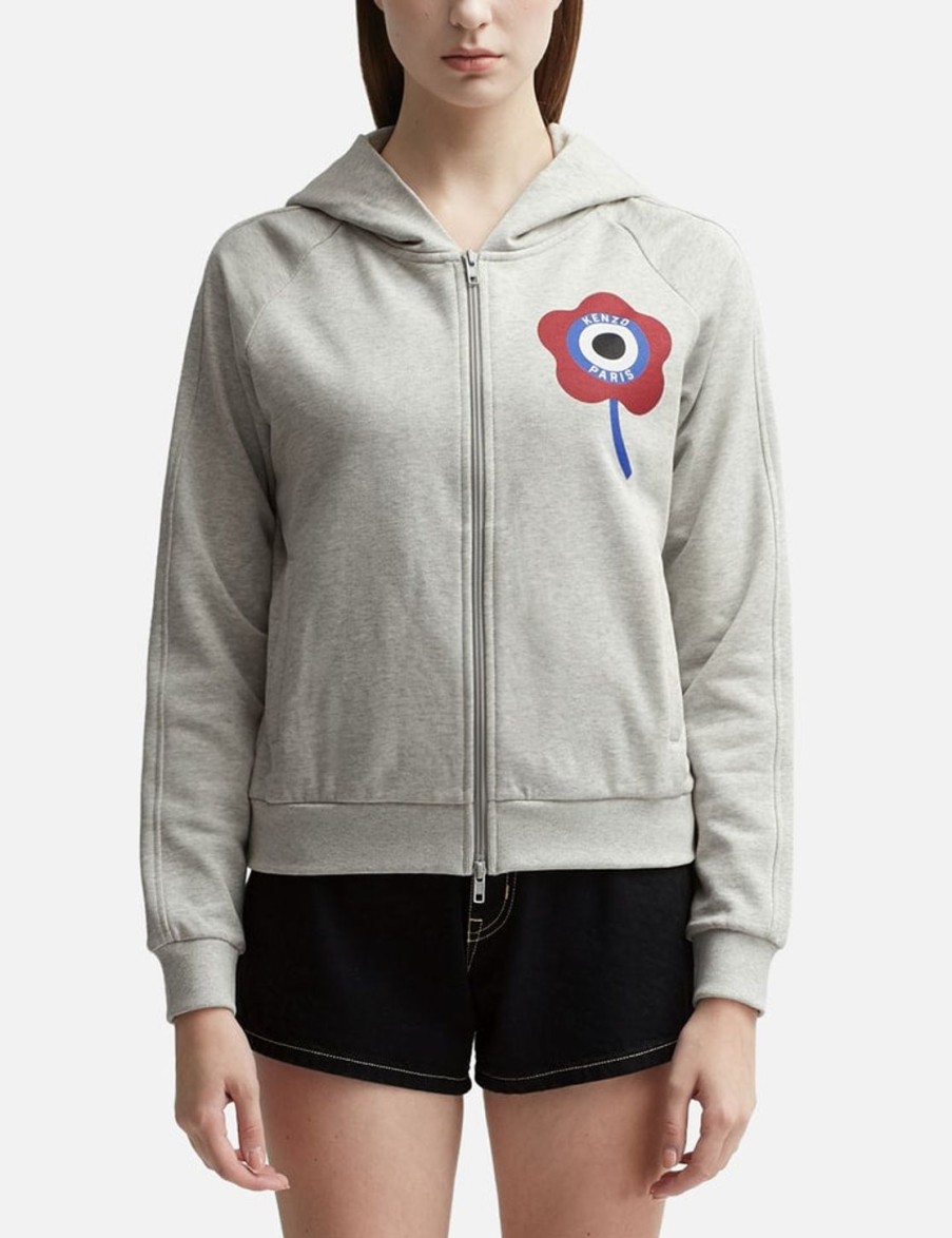 Women Kenzo Sweaters & Knits | Kenzo Target' Crest Zipped Hoodie Sweatshirt Grey