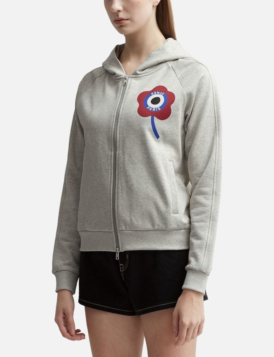 Women Kenzo Sweaters & Knits | Kenzo Target' Crest Zipped Hoodie Sweatshirt Grey