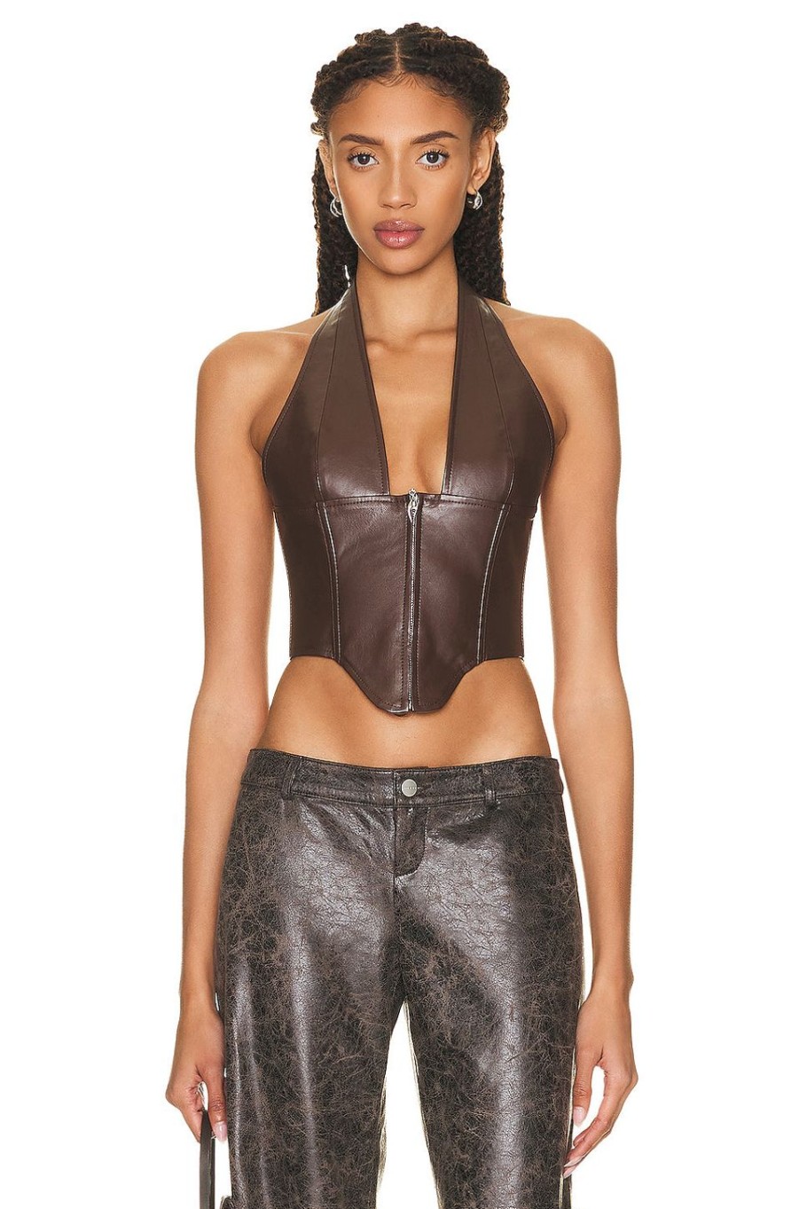 Women Miaou Tops | Mara Corset Brown Leather