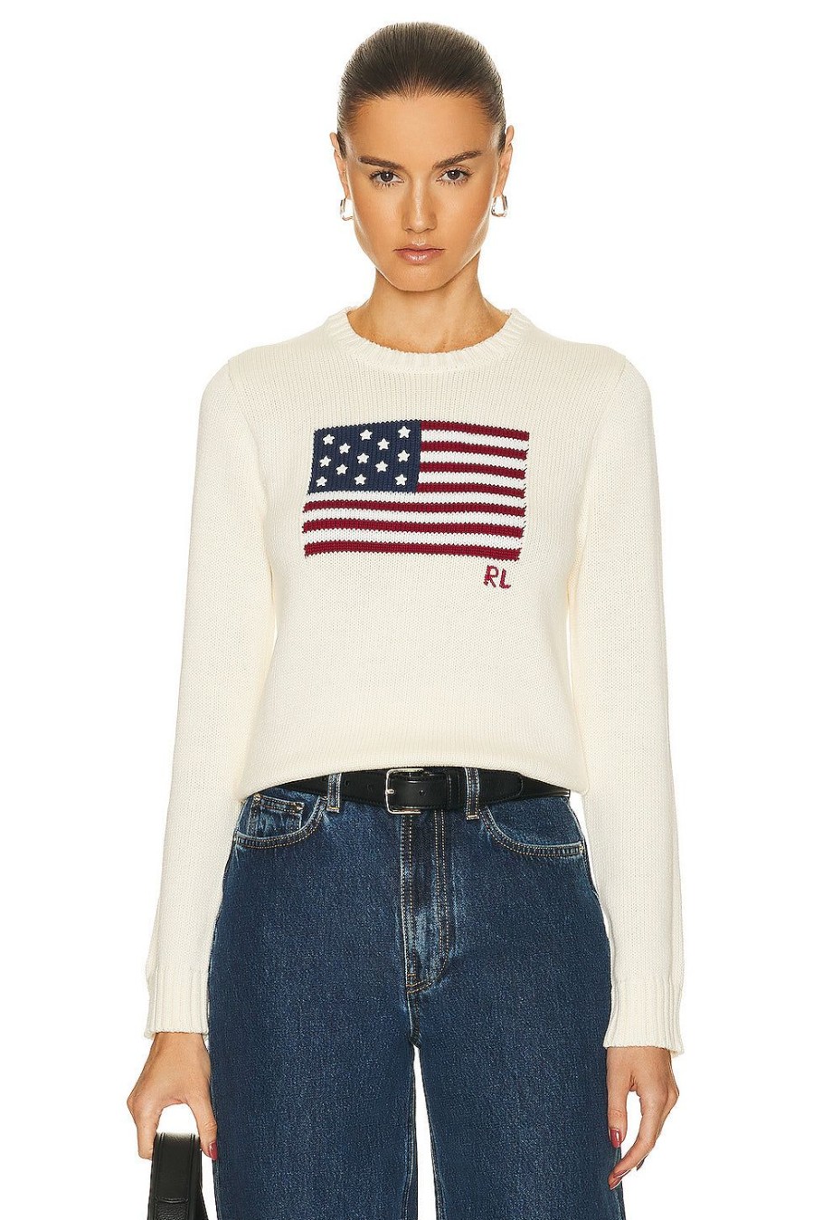 Women Polo Ralph Lauren Sweaters & Knits | Flag Long Sleeve Pullover Sweater Cream