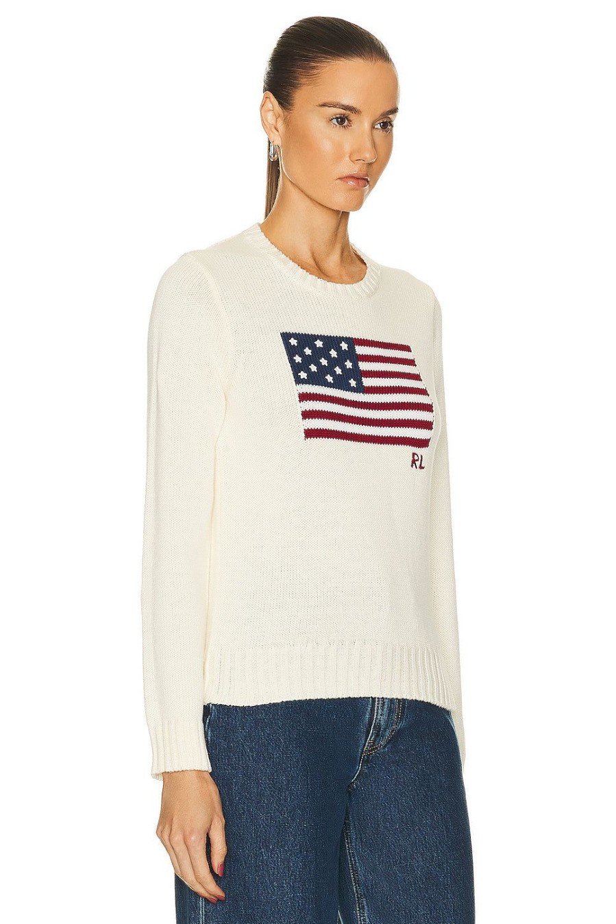 Women Polo Ralph Lauren Sweaters & Knits | Flag Long Sleeve Pullover Sweater Cream