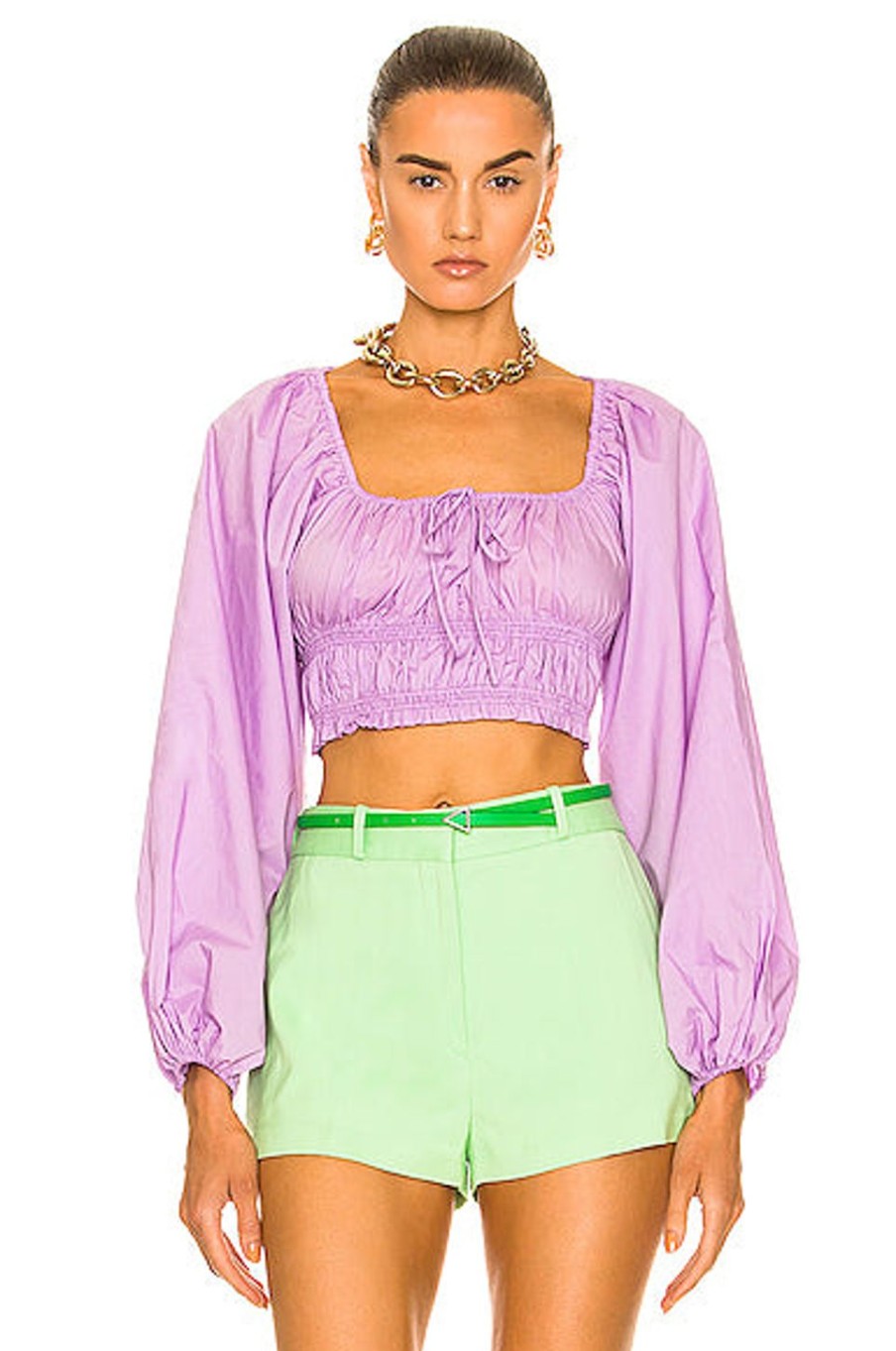 Women Matteau Tops | Shirred Decollete Blouse Violet