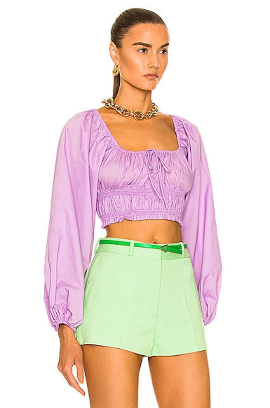 Women Matteau Tops | Shirred Decollete Blouse Violet