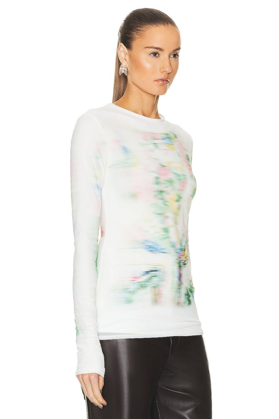 Women Loewe Tops | Blurred Print Top White & Multi