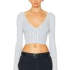 Women JOHN ELLIOTT Sweaters & Knits | Piper Silk Rib Cropped Cardigan Sky