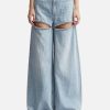 Women Area Pants | Wide Leg Crystal Slit Jean Blue