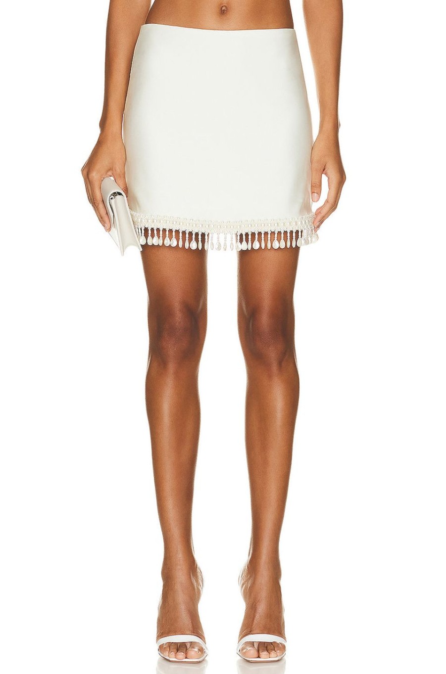 Women PatBO Skirts | Beaded Mini Skirt White