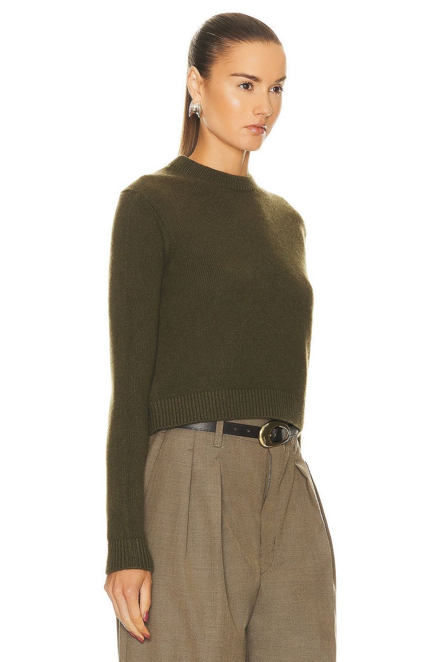 Women The Elder Statesman Sweaters & Knits | Simple Crew Sweater Olive