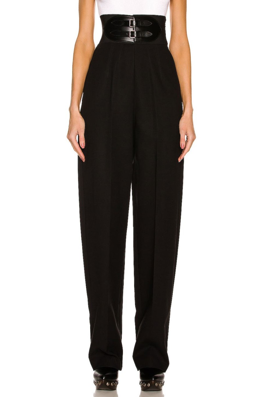 Women ALAÏA Pants | High Waisted Wide Leg Trouser Noir