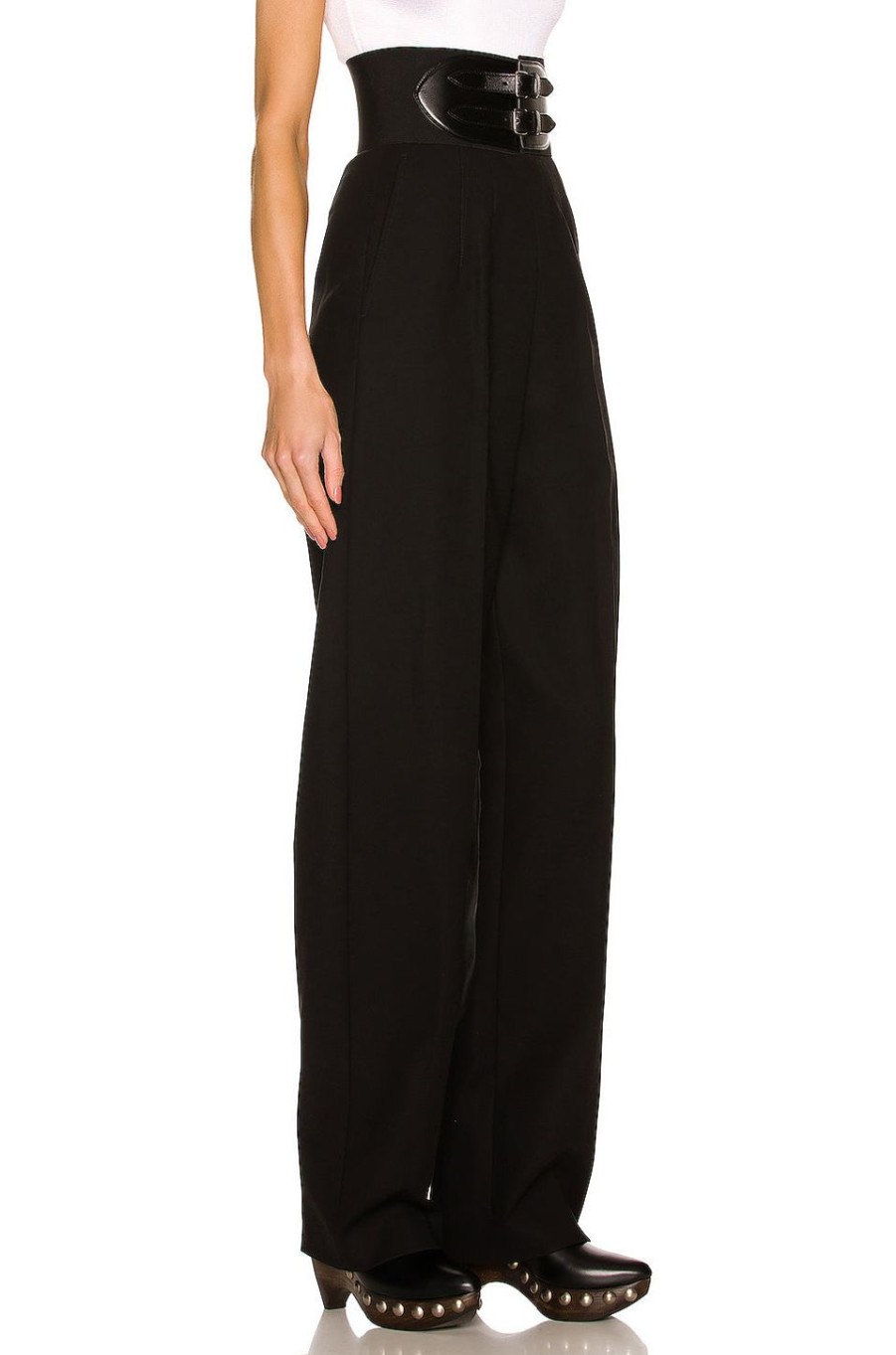 Women ALAÏA Pants | High Waisted Wide Leg Trouser Noir