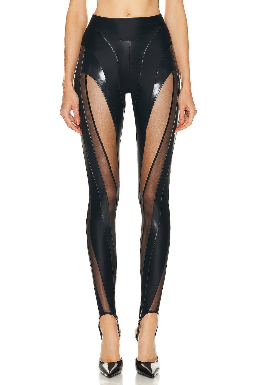 Women Mugler Pants | Illusion Legging Black & Black