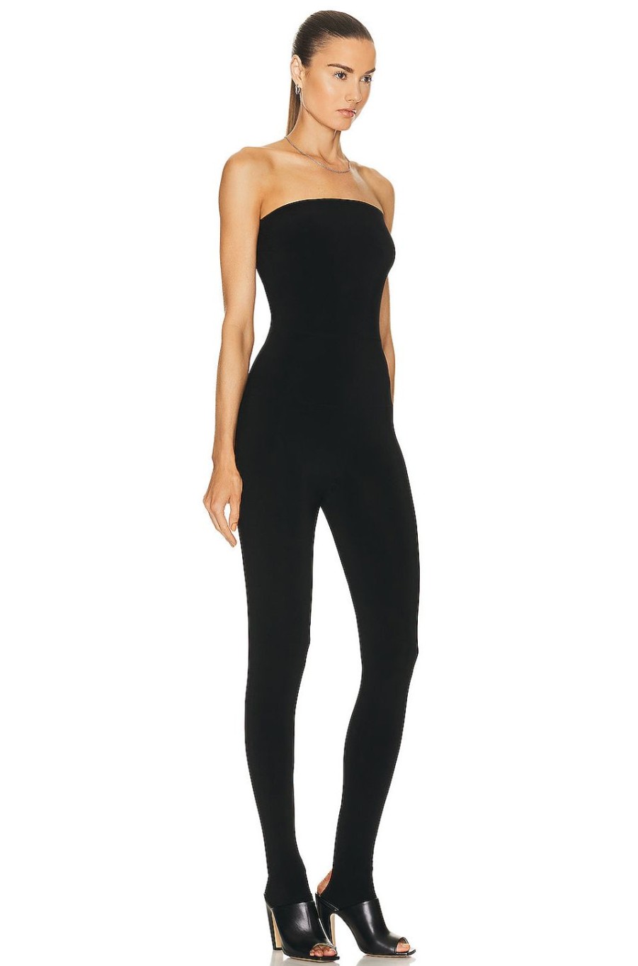 Women Norma Kamali Jumpsuits & Rompers | Strapless Catsuit W/ Footie Black