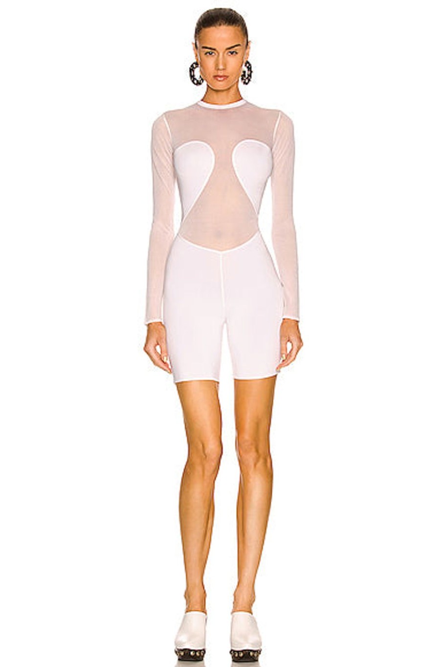 Women ALAÏA Jumpsuits & Rompers | Second Skin Biker Short Romper Blanc