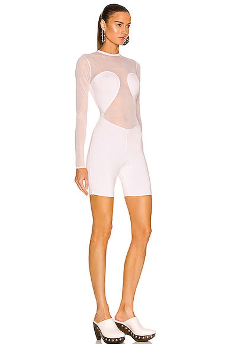 Women ALAÏA Jumpsuits & Rompers | Second Skin Biker Short Romper Blanc