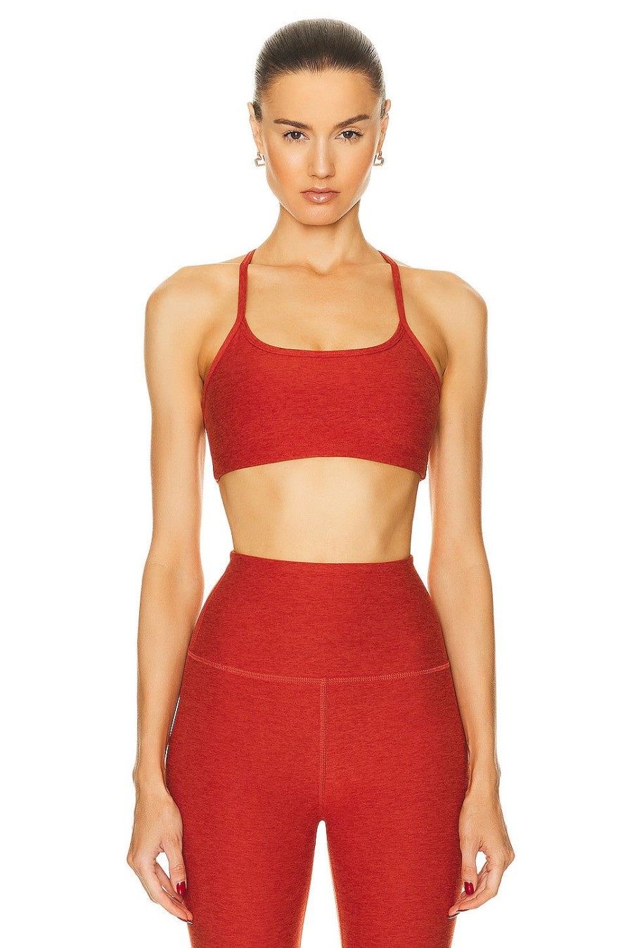 Women Beyond Yoga Activewear | Spacedye Slim Racerback Bra Red Sand Heather