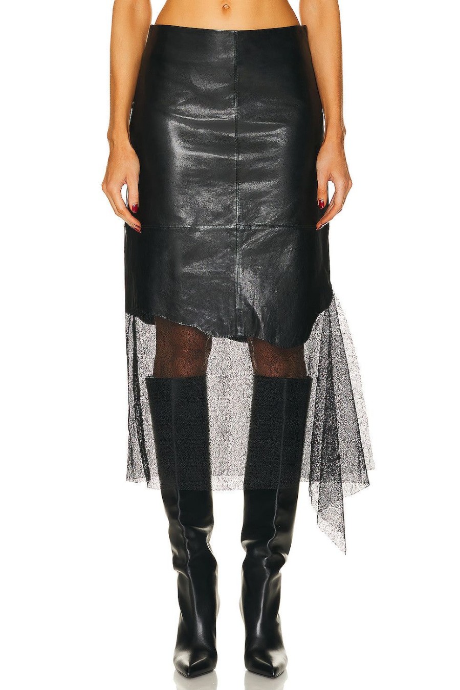 Women Helmut Lang Skirts | Leather Lace Skirt Black