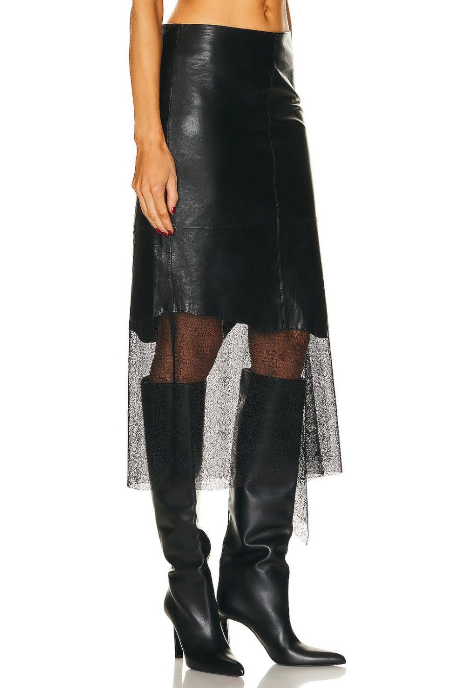 Women Helmut Lang Skirts | Leather Lace Skirt Black