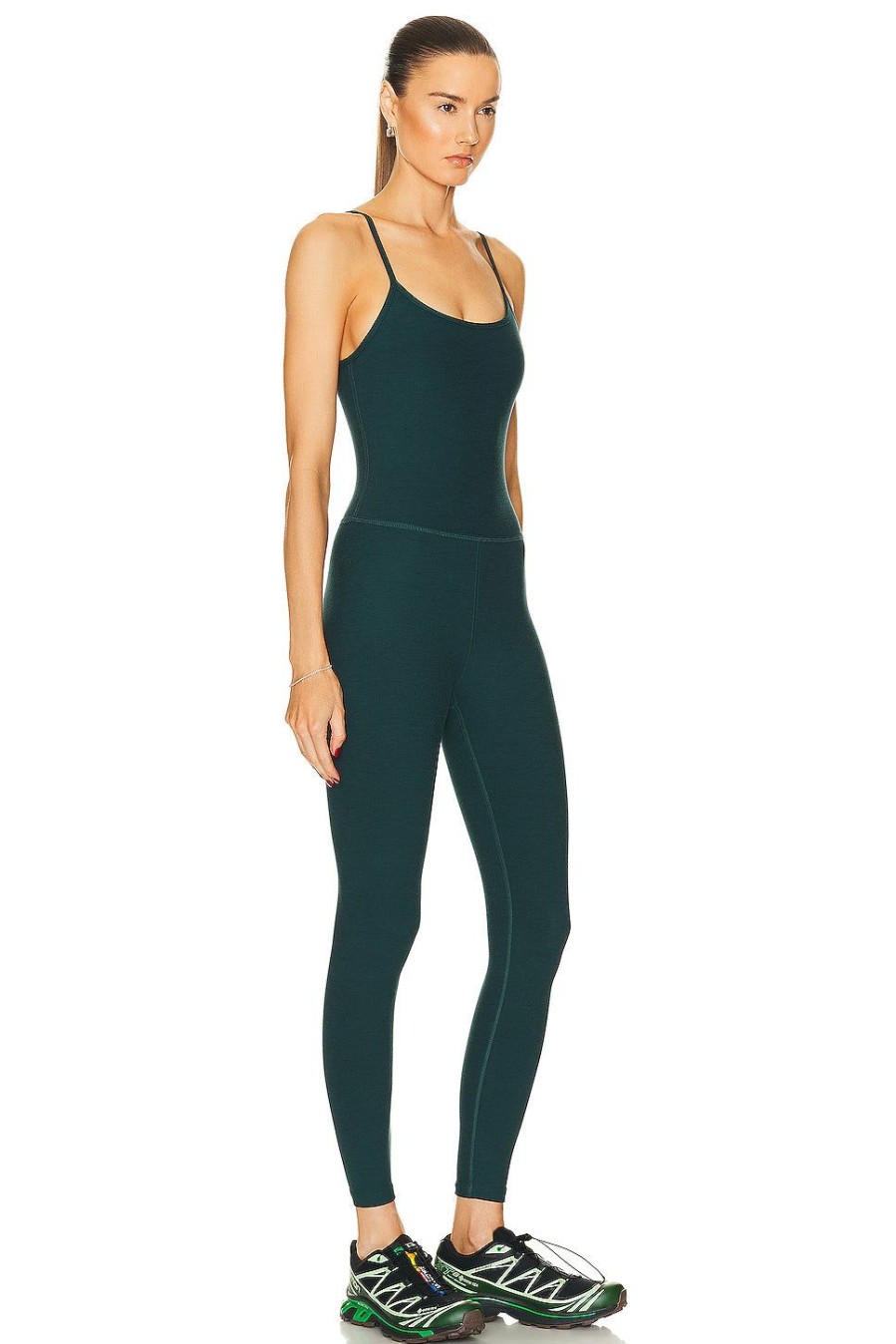 Women Beyond Yoga Jumpsuits & Rompers | Spacedye Uplevel Midi Jumpsuit Midnight Green Heather