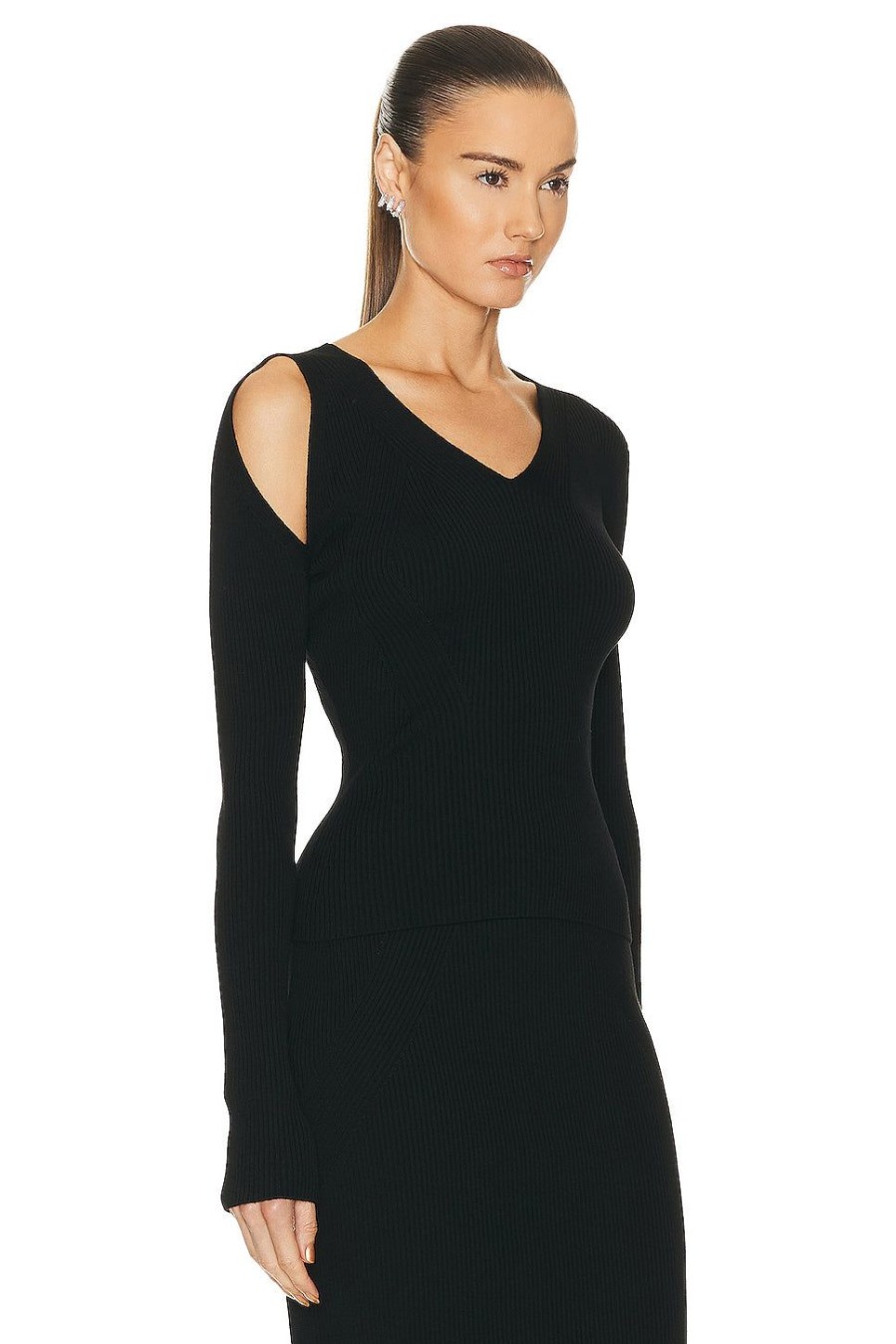 Women Alexander McQueen Sweaters & Knits | Slash V Neck Sweater Black