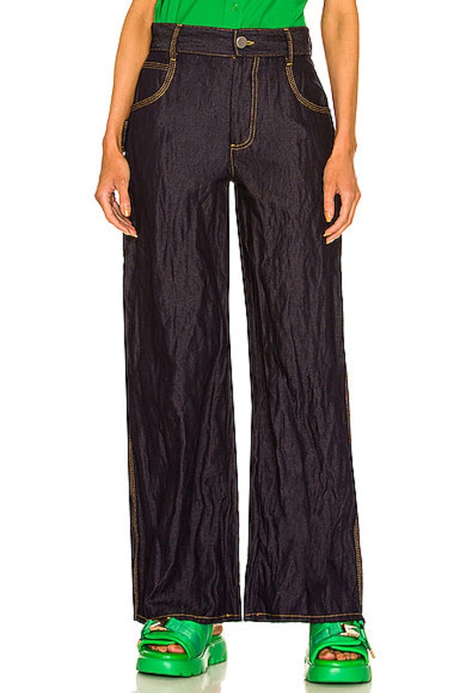 Women Bottega Veneta Pants | Metal Denim Twill Trouser Indigo