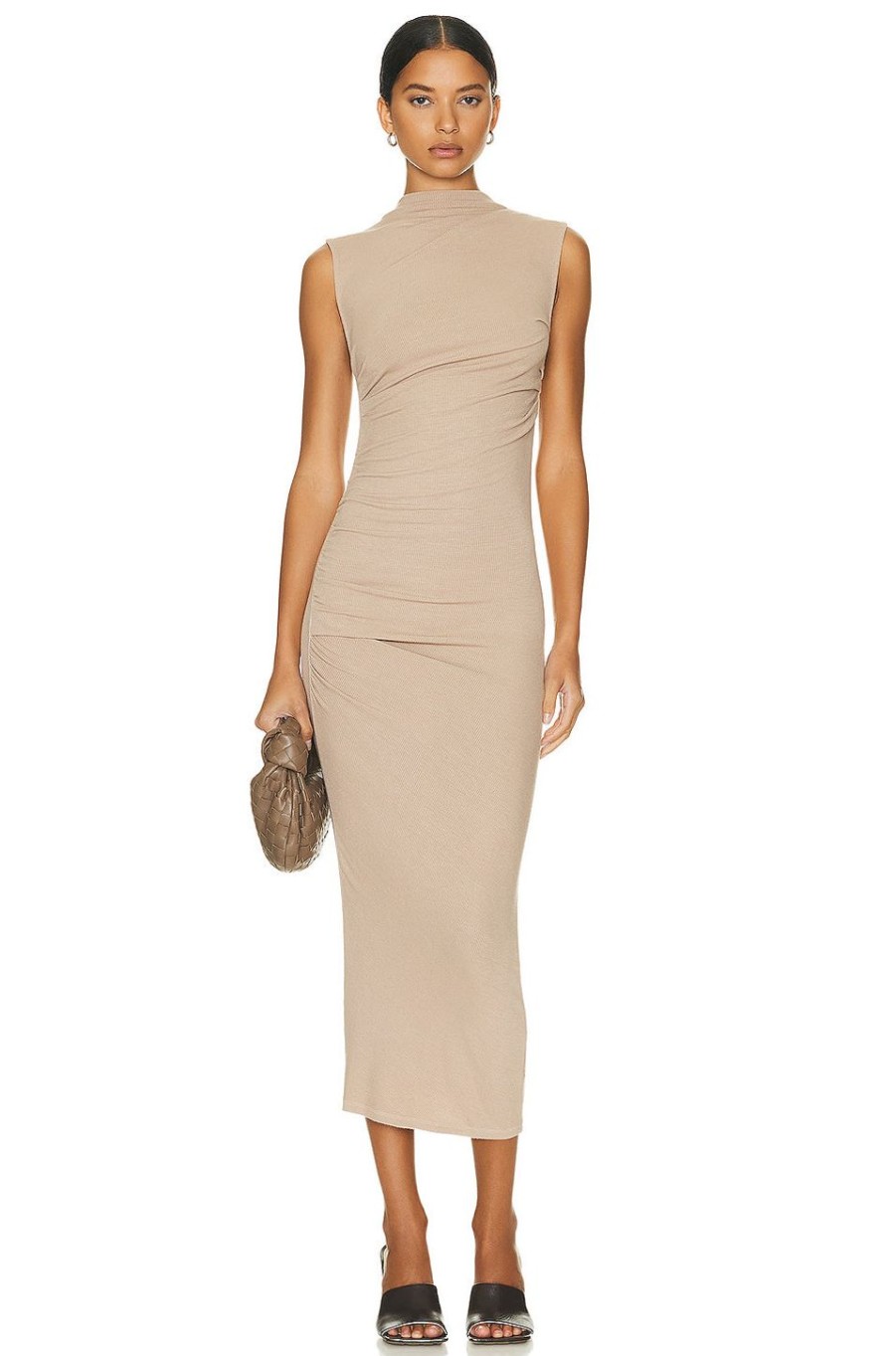 Women Enza Costa Dresses | Silk Knit Sleeveless Twist Midi Dress Parchment