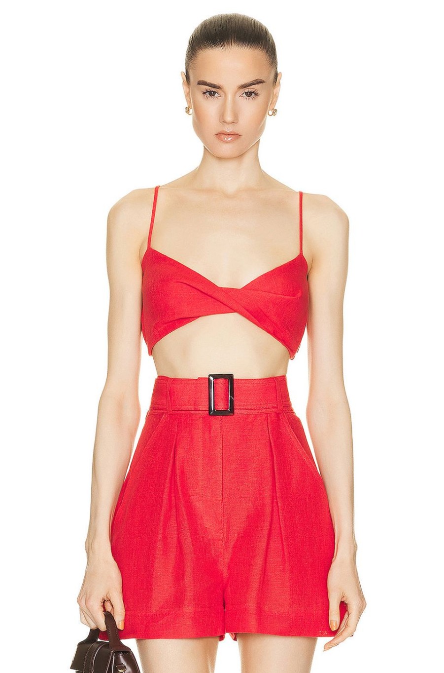 Women MATTHEW BRUCH Tops | Twist Bandeau Crop Top Red Linen