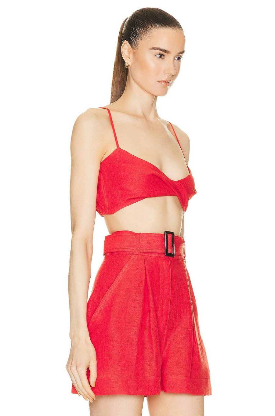 Women MATTHEW BRUCH Tops | Twist Bandeau Crop Top Red Linen