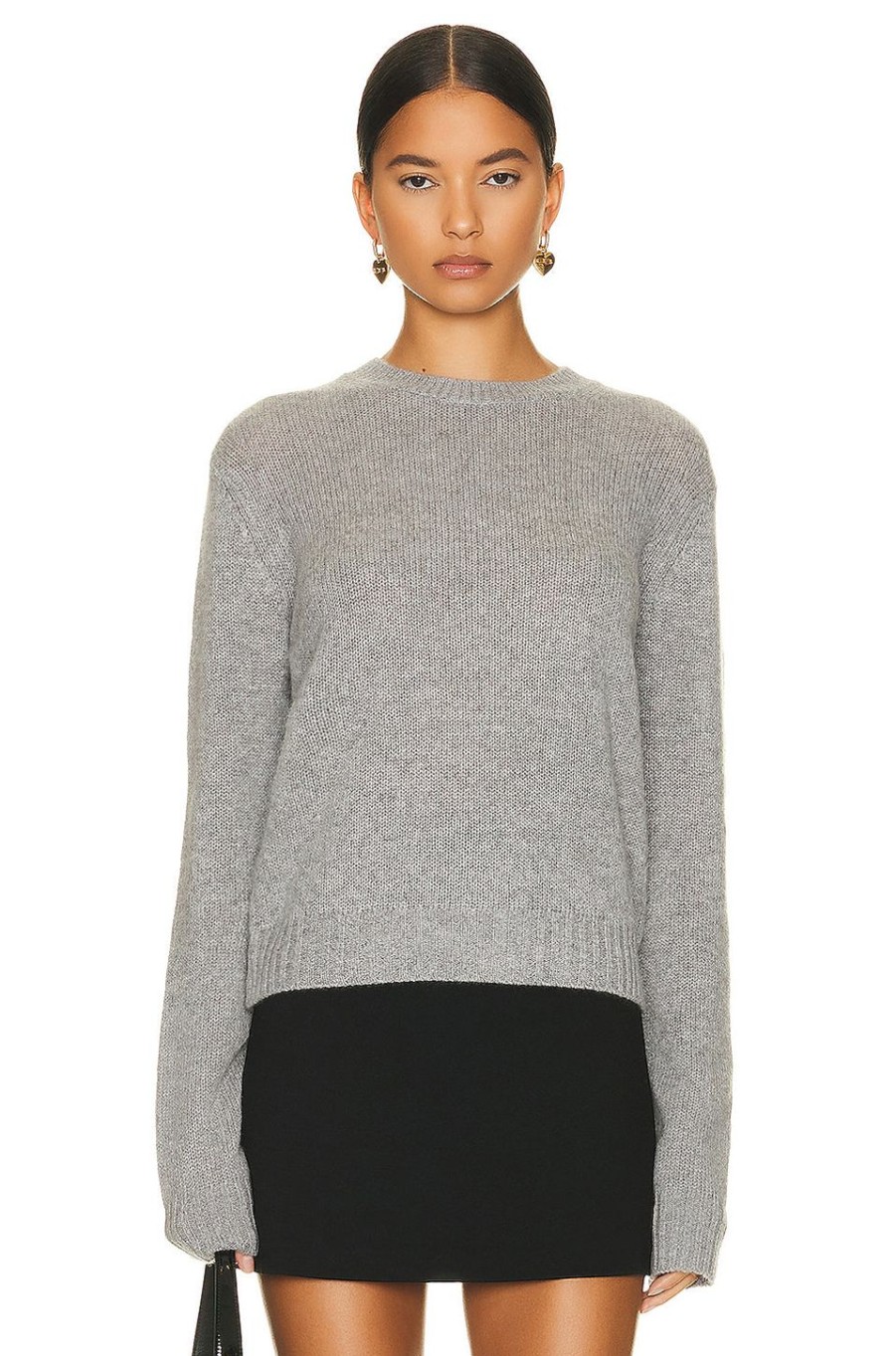 Women Enza Costa Sweaters & Knits | Long Sleeve Cashmere Crew Neck Sweater Heather Grey