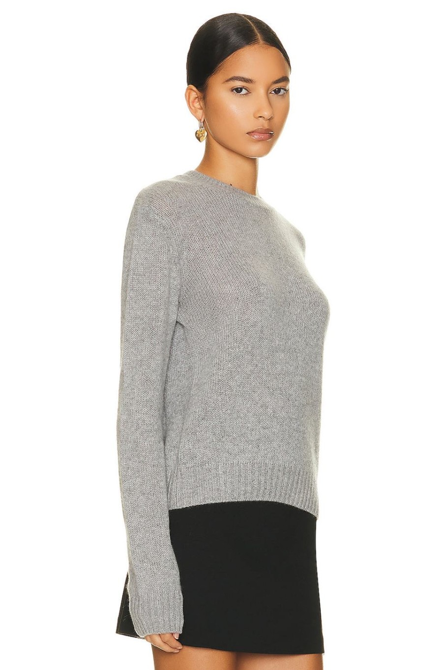 Women Enza Costa Sweaters & Knits | Long Sleeve Cashmere Crew Neck Sweater Heather Grey