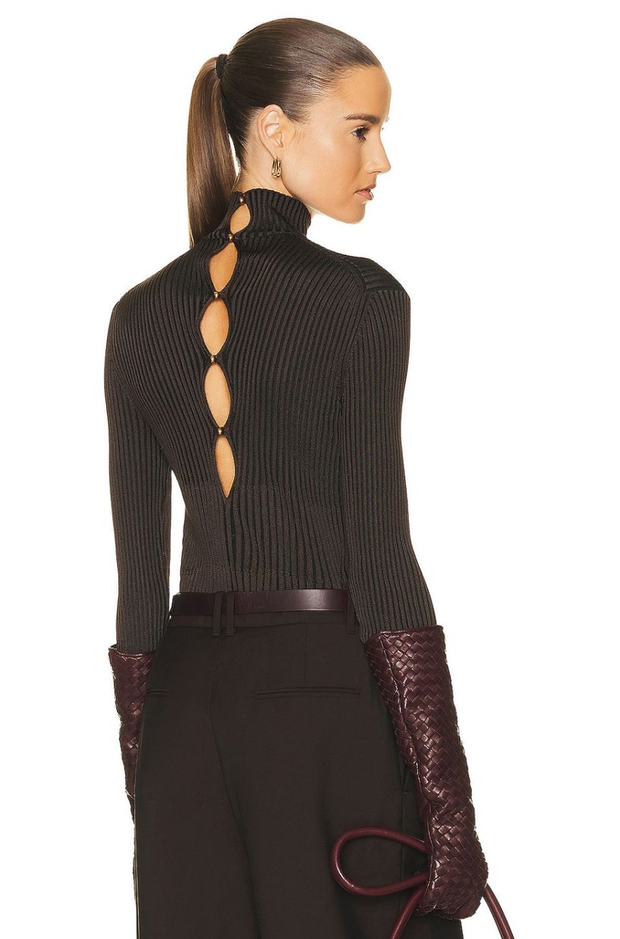 Women Bottega Veneta Sweaters & Knits | Knit Sweater Dark Chestnut & Black