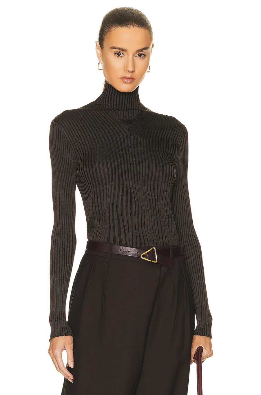 Women Bottega Veneta Sweaters & Knits | Knit Sweater Dark Chestnut & Black