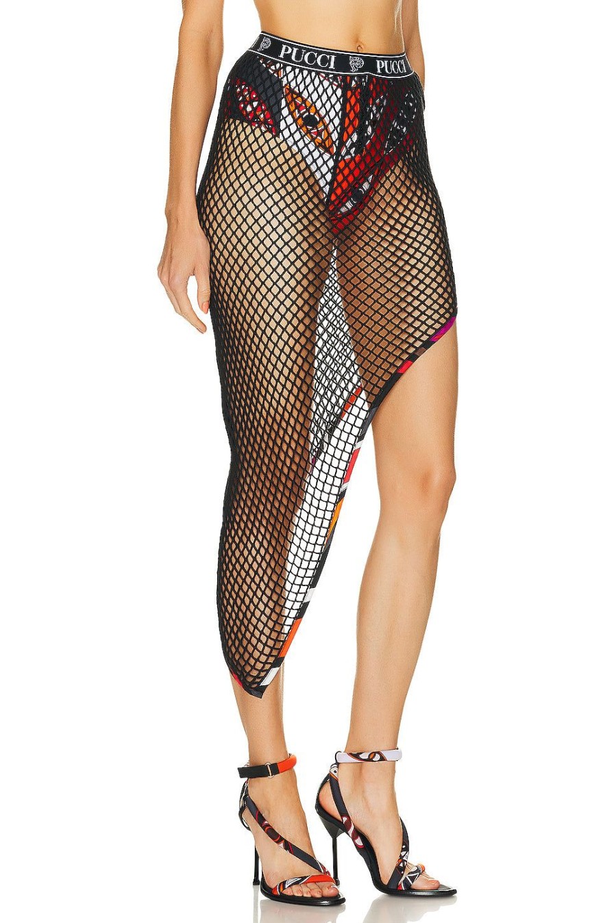 Women Emilio Pucci Skirts | Fishnet Asymmetrical Skirt Nero