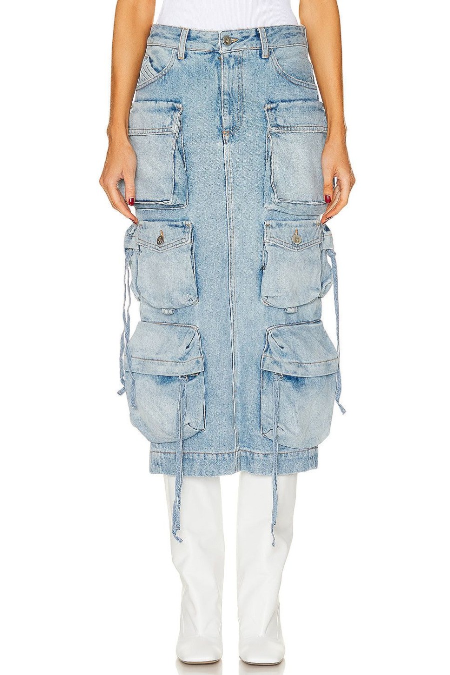 Women THE ATTICO Skirts | Denim Midi Skirt Sky Blue