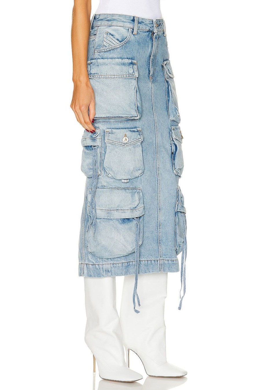 Women THE ATTICO Skirts | Denim Midi Skirt Sky Blue