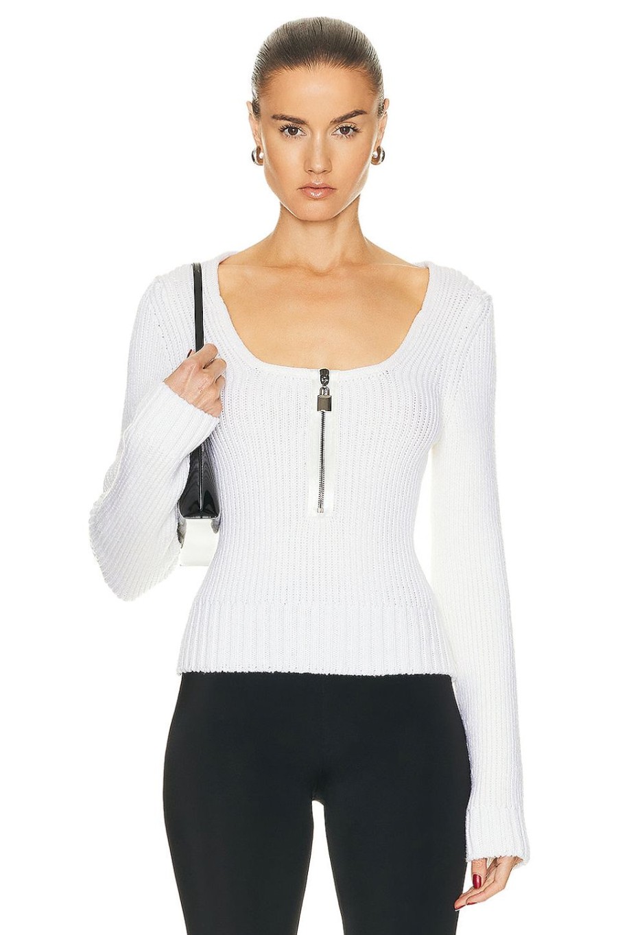 Women TOM FORD Sweaters & Knits | Square Neck Zipped Top Chalk