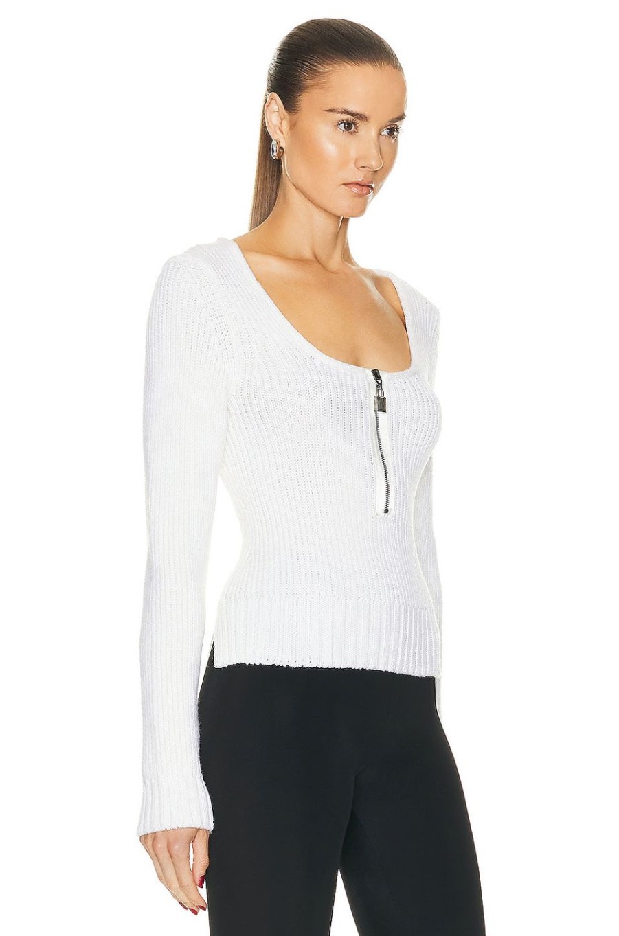 Women TOM FORD Sweaters & Knits | Square Neck Zipped Top Chalk